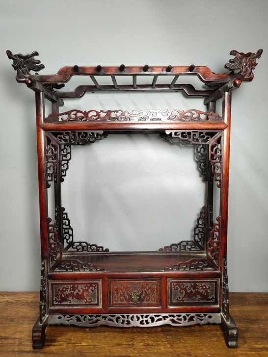 旧藏红酸枝木毛笔架书房摆件   纯手工制作...