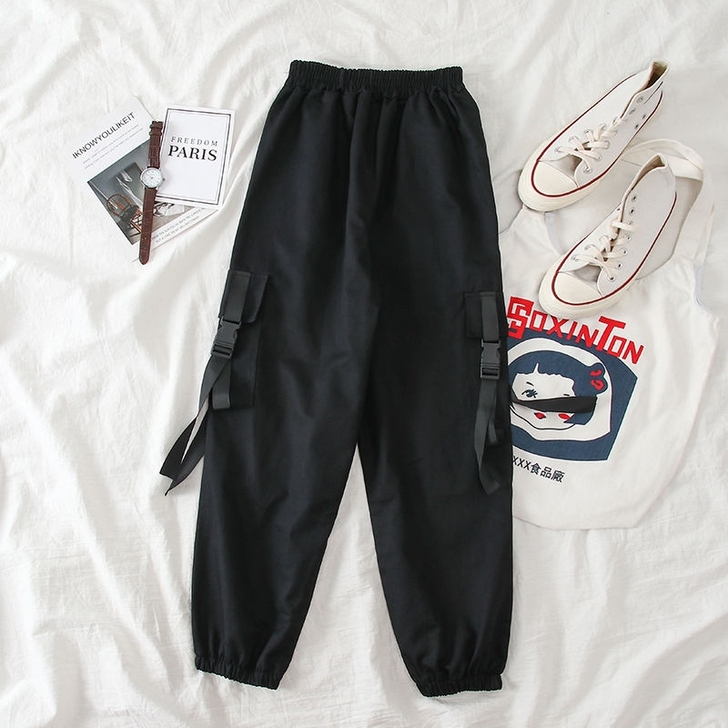 工装裤子女学生韩版宽松ins显瘦百搭夏季黑...