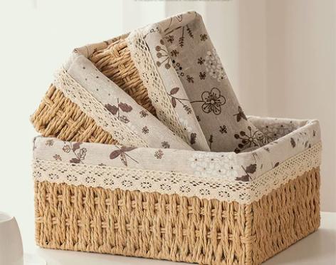 日式杂物收纳筐家用藤编玄关钥匙茶几零食整理...