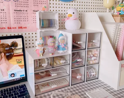 ins桌面收纳盒亚克力抽屉式化妆品置物架学...