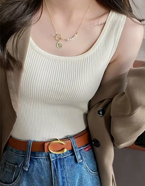 吊带针织背心女内搭西装新款2022爆款白色...