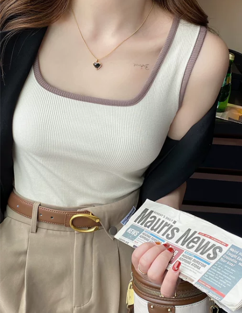 方领吊带背心女西装内搭遮副乳打底上衣宽肩带...