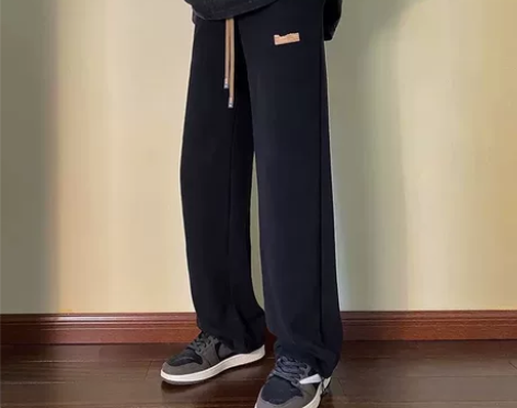 裤子男士春秋季ins高街潮牌直筒黑色宽松运...