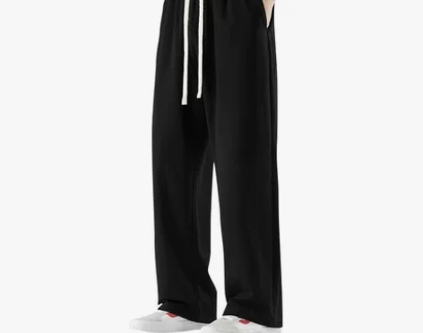 直筒卫裤男士春秋季新款简约宽松针织阔腿运动...