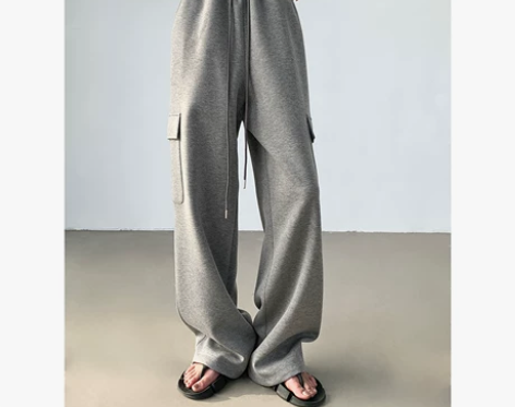 周淼ZHOUMIAO垂感工装运动阔腿休闲裤...
