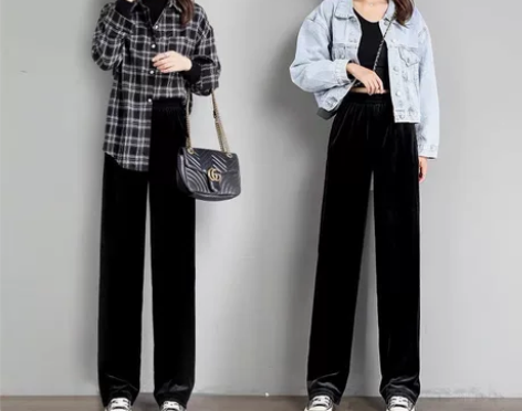 金丝绒阔腿裤女秋冬加绒高腰垂感丝绒裤子2022新款小个子直筒...