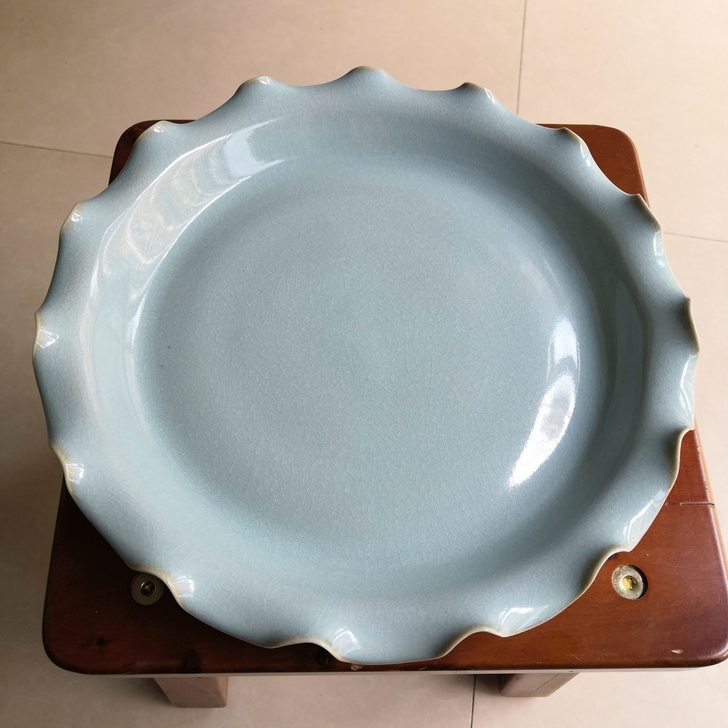 朱家窑朱法喜天青釉花口盘，原产地汝瓷汝窑纯...