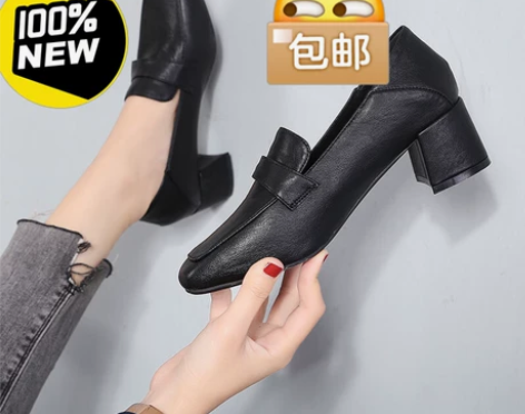 粗跟单鞋女2021春季英伦风百搭玛丽珍两穿...