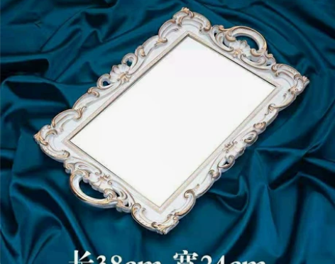 欧式复古镜面甜品蛋糕茶歇托盘护肤品首饰收纳...