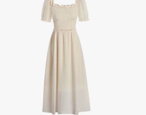 肌理感方领裙子女夏季新款法式泡泡袖收腰显瘦...