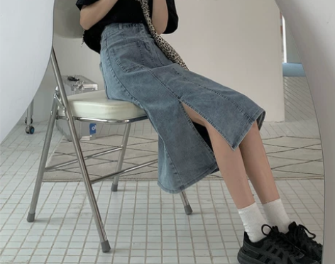 夏季韩版2021新款高腰显瘦中长款开叉一步...