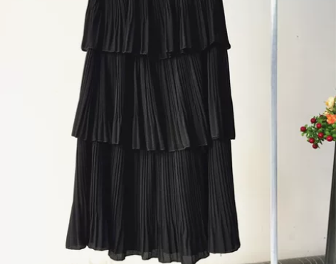 高腰中长款蛋糕裙蓬蓬百褶半身裙雪纺a字长裙...