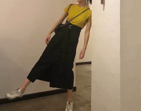 RUI WANG高腰半身裙女夏花苞裙港味复...