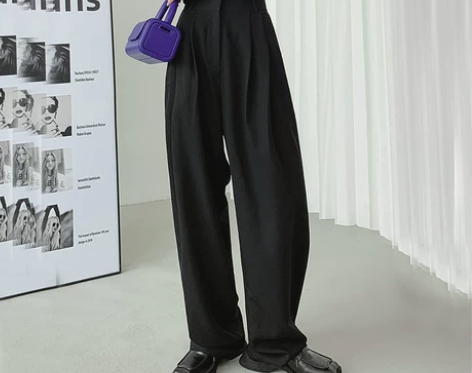 黑色西装裤女阔腿裤夏季薄款设计感冰丝高腰垂...