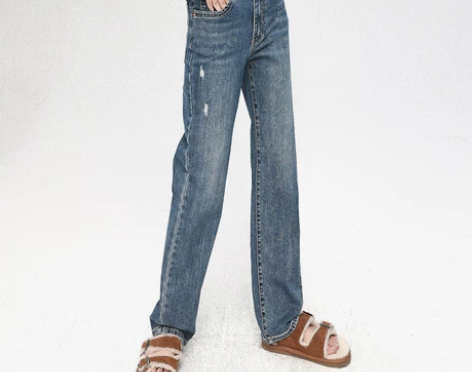 【上新价】小破洞直筒牛仔裤女2022秋季韩...