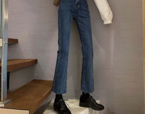 全新 高腰九分牛仔裤女潮ins显瘦直筒修身...