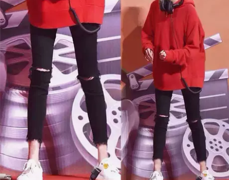 科幻明星同款黑色破洞牛仔裤女夏2022新款...