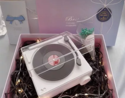 蓝牙音响黑胶唱机 特别好看的奶粉色复古黑胶...