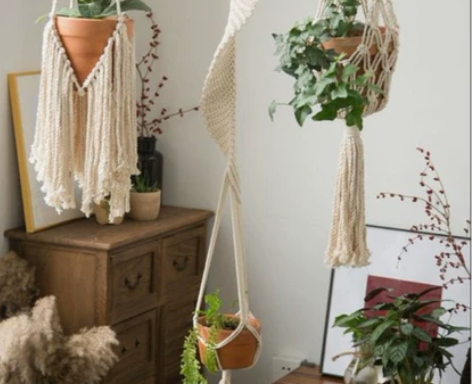 ins编织挂毯花篮 北欧风手编壁挂 植物悬挂吊兰网兜装饰波西...