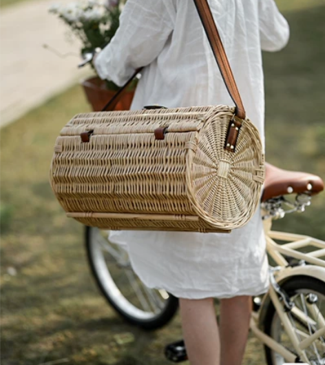 全新莫语 原创藤编野餐篮子收纳筐手提户外厨...