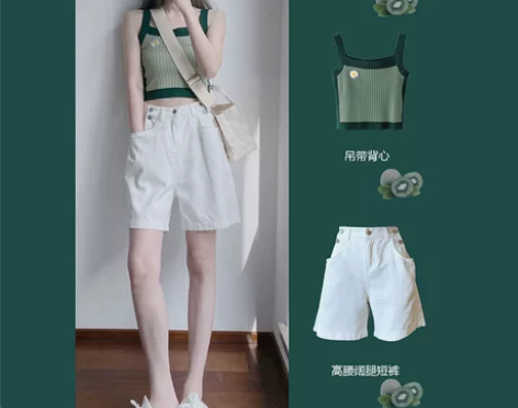 雏菊吊带背心清新女chic新款白色阔腿五分...