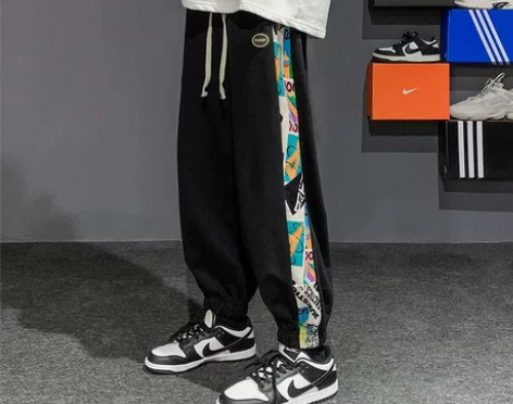 【国庆价】高街拼接卫裤男春秋季ins潮牌胖...