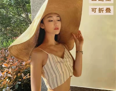 网红超大直径帽檐防晒草帽出游度假遮阳帽沙滩...