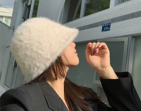心动兔毛女孩~美翻水桶帽百搭渔夫帽女韩版盆...