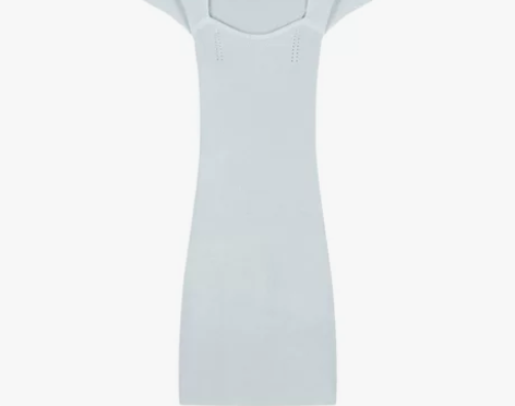 纯欲风短袖针织连衣裙女夏季辣妹方领性感收腰...