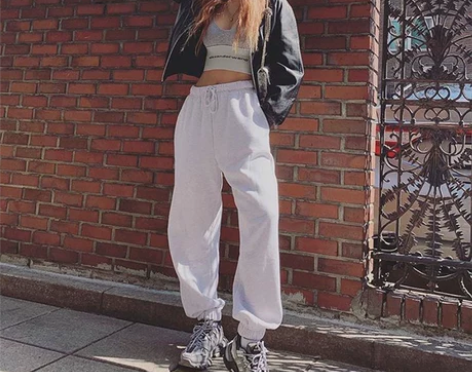 甜酷风ins超火的抽绳高腰卫衣裤女休闲宽松...