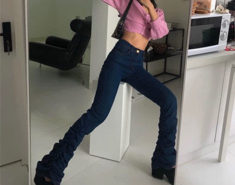 A BEAN 神裤！Y2K千禧辣妹 皱褶设...