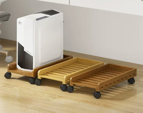 台式电脑主机托架可移动带刹车散热底座实木机...