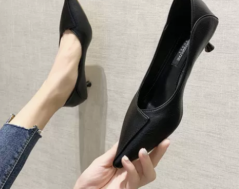 尖头高跟鞋3cm单鞋软皮黑色职业上班工作鞋