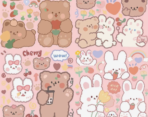 日韩ins小熊笔记本电脑ipad贴画不留胶...