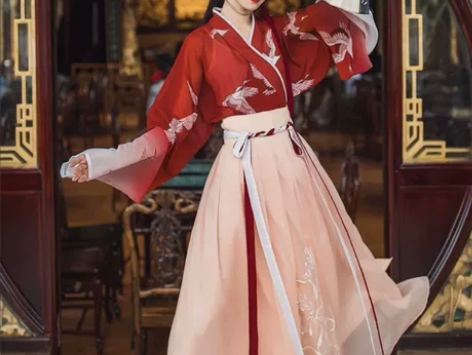 汉服女原创魏晋制齐腰襦裙交领仙鹤直袖渐变中...