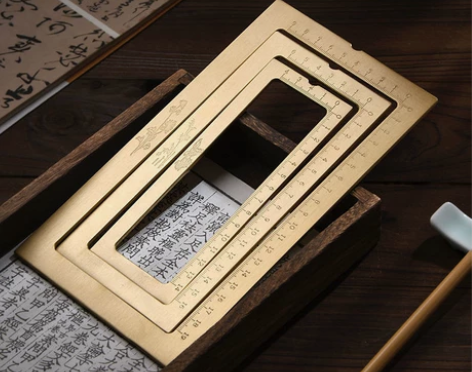 纯铜仿圈镇尺书法打格神器小楷书法尺毛笔练字...