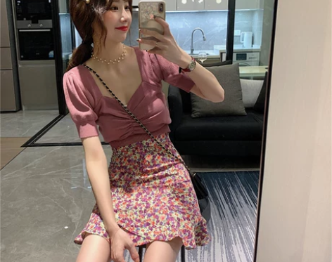 【狂欢价】复古小碎花鱼尾裙半身裙女2021...