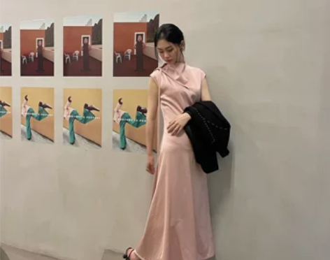 伊麦麦YIMAIMAI 早秋新款珊瑚粉醋酸...