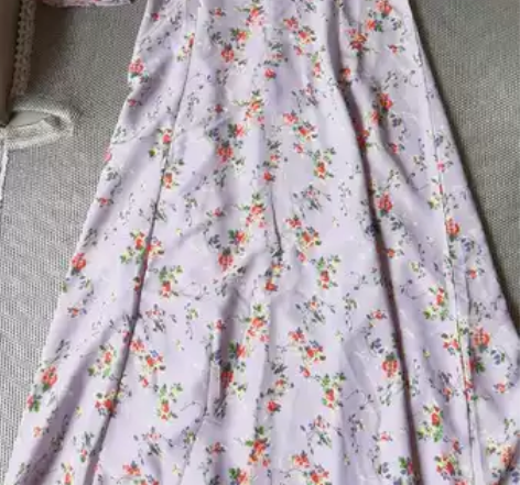 法式小众宫廷风复古方领泡泡袖紫色碎花性感连衣裙女春夏旗袍 ●...