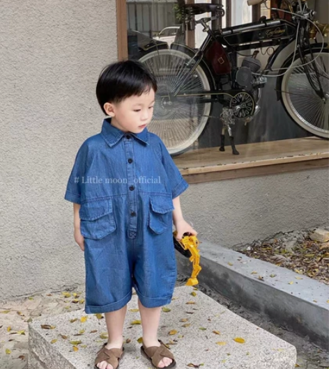 牛仔连体裤 尺码：90 面料薄、软 穿一洗二