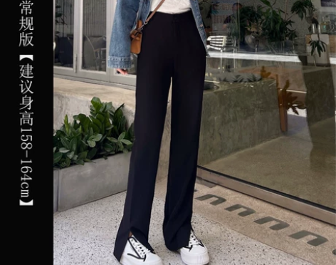 灰色开叉西装裤女2022秋季新款高腰垂感显...