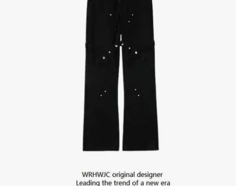 绑带微喇叭修身黑色牛仔裤潮设计感裤子男女同...