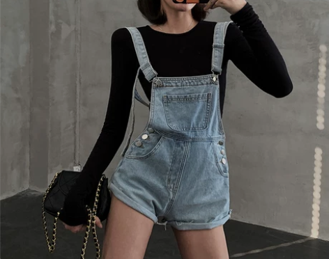 【清仓5折专区】牛仔背带短裤女韩版薄款牛仔...