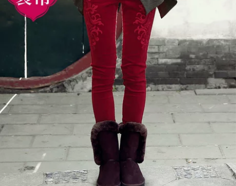 裂帛2015春新 绣花修身 绒棉质休闲裤子...