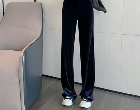 金丝绒阔腿裤女秋冬休闲高腰宽松直筒长裤拖地...