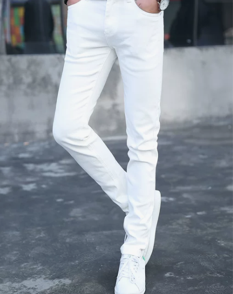 牛仔铅笔裤 铅笔男款白色裤子男修身小脚裤休...
