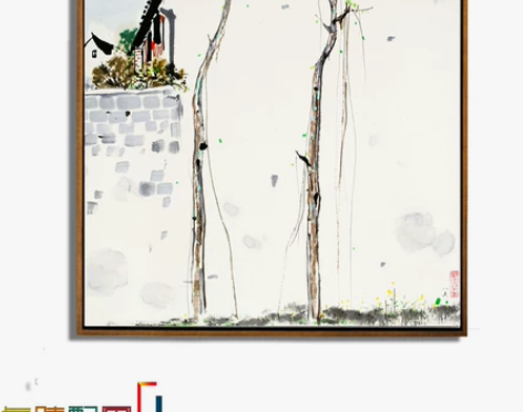 吴冠中新中式画水墨画现代客厅装饰画有框画餐...