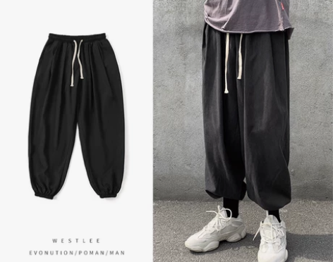 裤子男运动束脚阔腿裤韩版潮流休闲裤ins高...