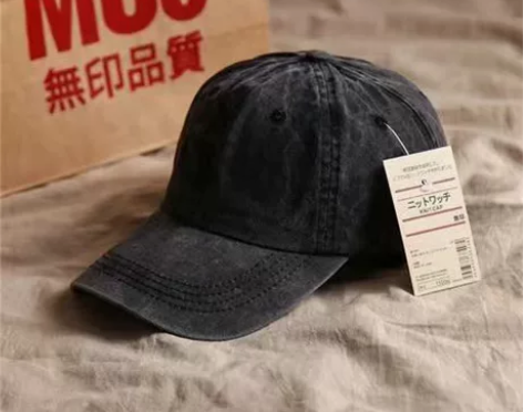 【超低价】无印muj纯棉水洗棒球帽做旧青年...