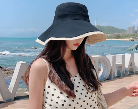 大帽檐双面渔夫帽女夏网红遮阳帽遮脸防晒帽防...